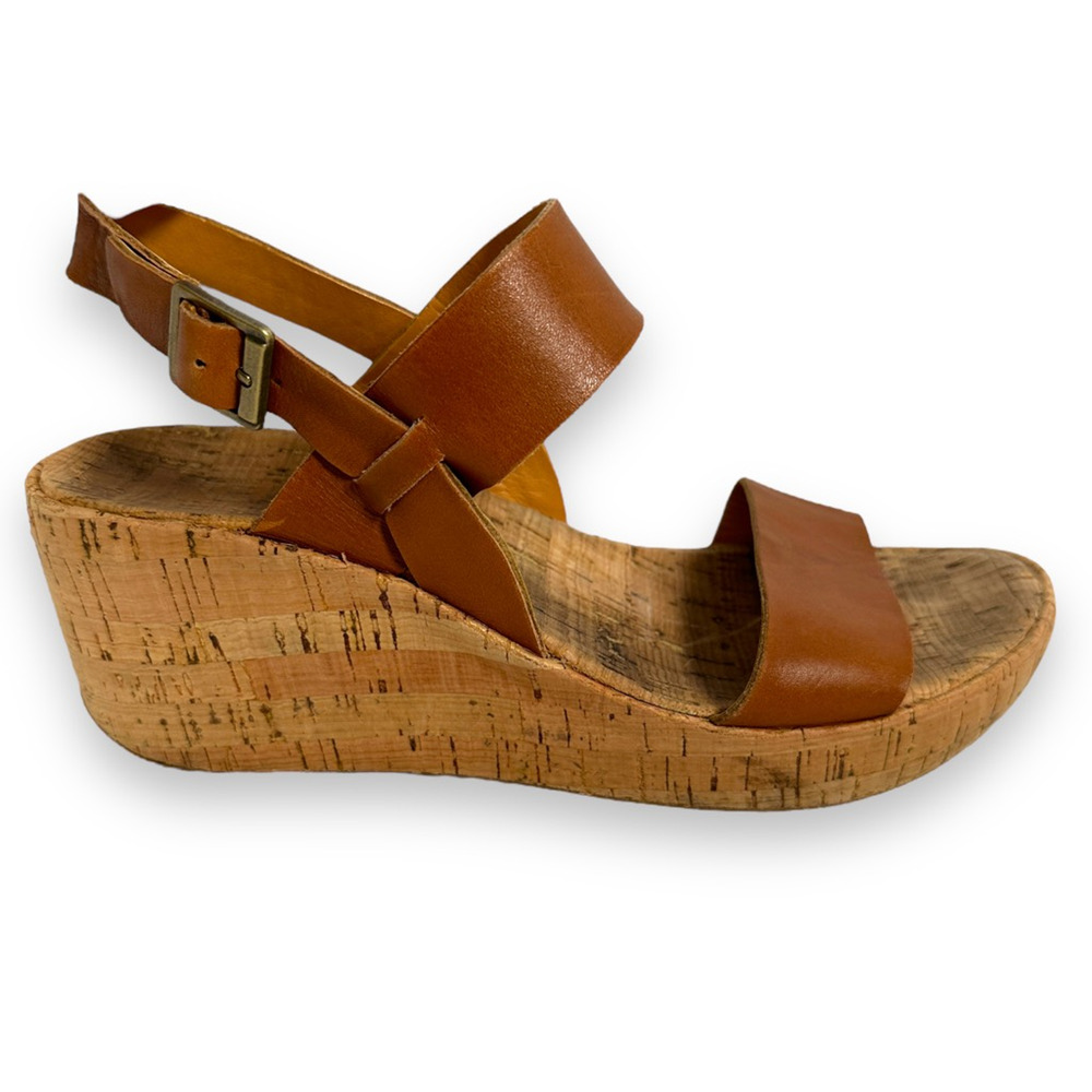 Korks By Kork Ease Platform Wedge Sandals Womens 9 Brown Leather Slingback